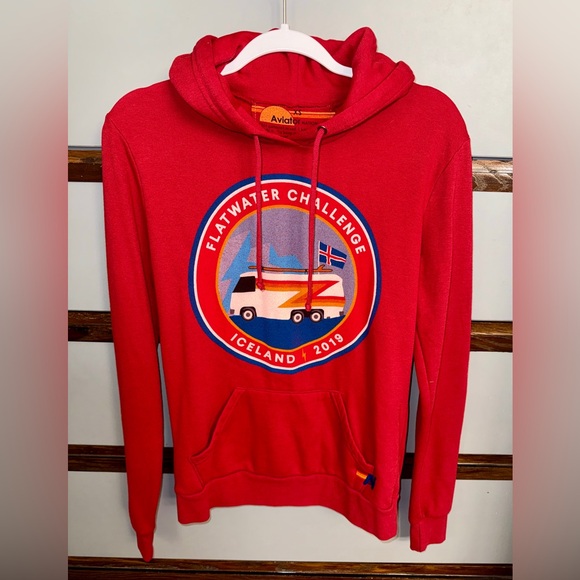 Aviator Nation Tops - ✨SOLD! Aviator Nation Flatwater Challenge Iceland 2019 Red Graphic Hoodie 🌊 Rare